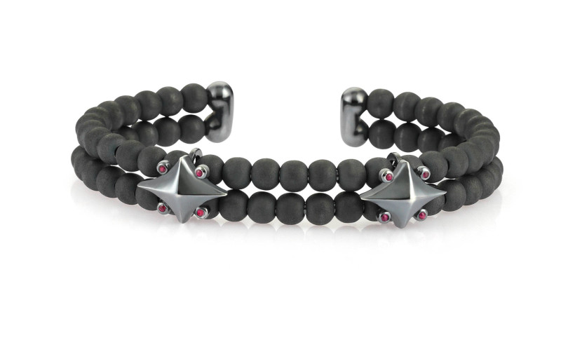 Silver Beads Black Ruby