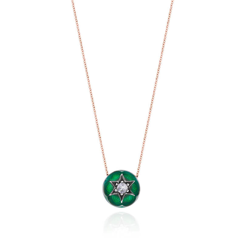 Green Enamel Necklace Gold Silver Diamond
