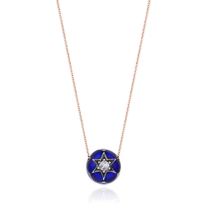 Ultramarine Enamel Necklace Gold Silver Diamond