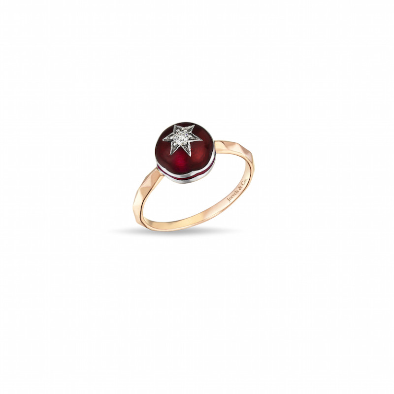 Round Red Enameled Star Ring