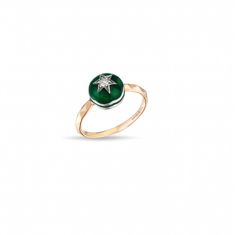 Round Green Enameled Star Ring