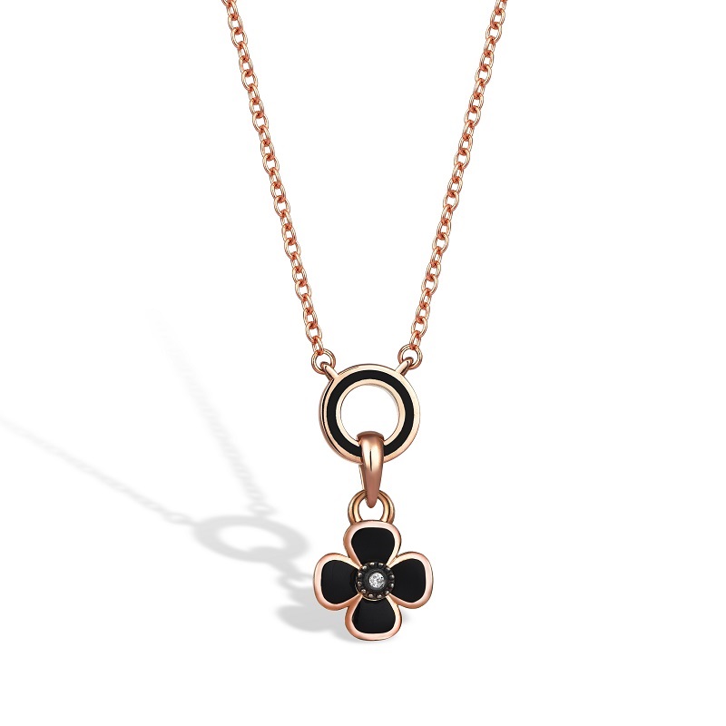 Classic Chain Black Flower Charm Necklace