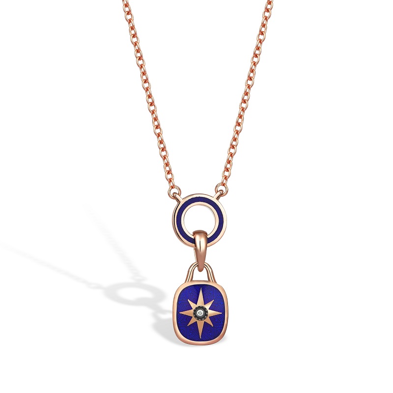 Classic Chain Blue Rectangle Star Charm Necklace
