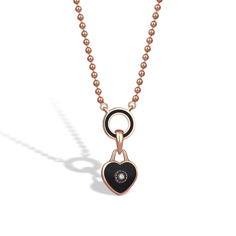 Golf Chain Black Heart Rose Gold Plated Charm Necklace