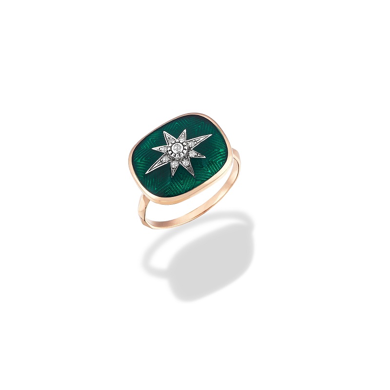Green Enamel Flat Star Ring