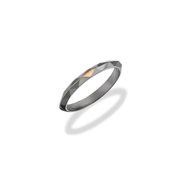Rhodium Plated 18k Rose Gold Piece Facet Ring