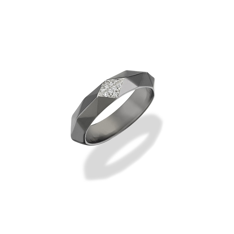 Rhodium Plated Diamond Facet Ring