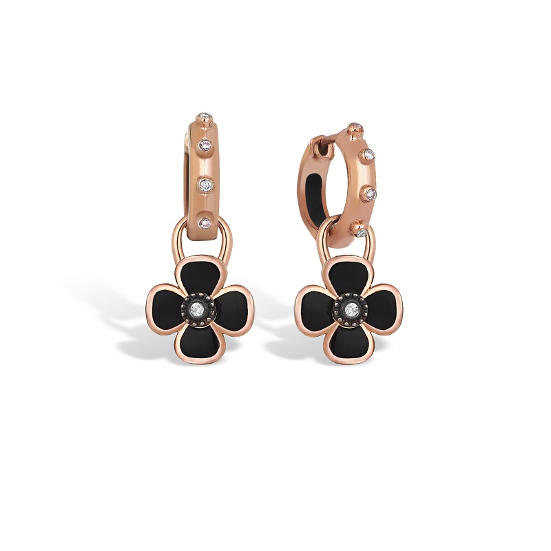 Seed Black Flower Rose Gold Plated Charm Earring