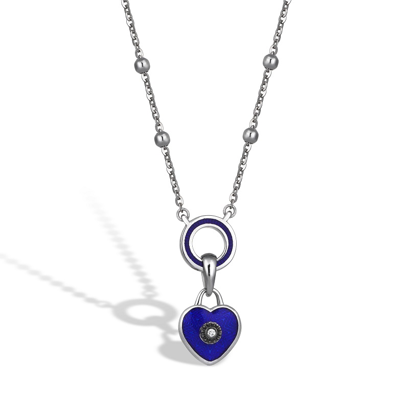 Seed Chain Blue Heart Charm Necklace