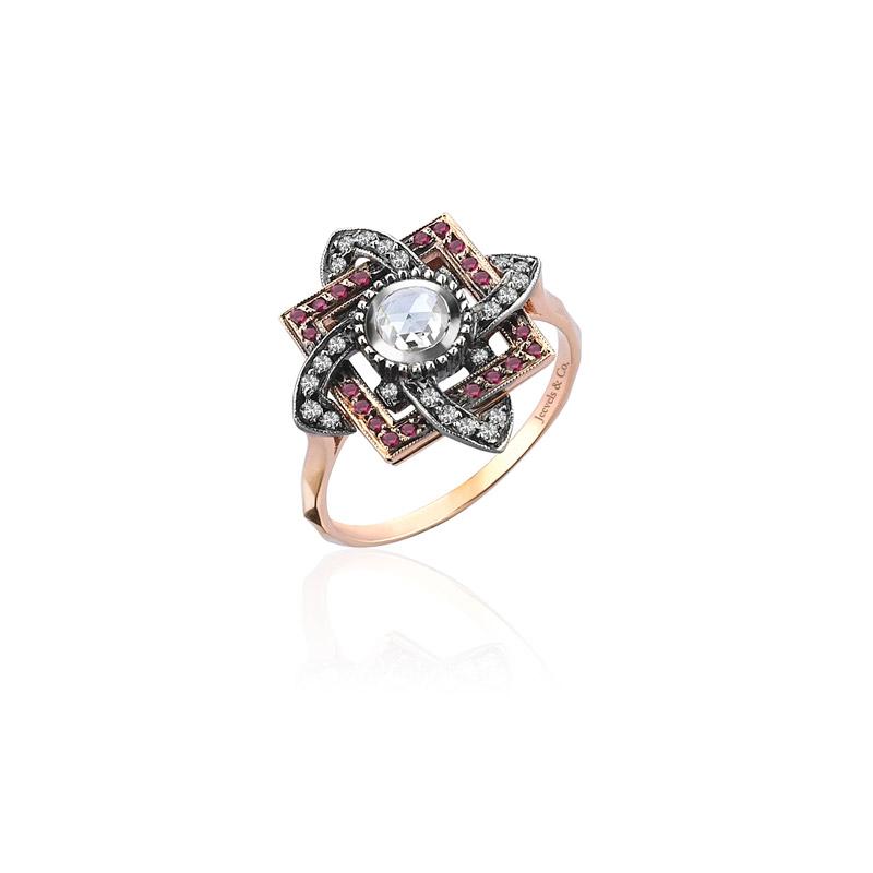 Square Ruby Ring Gold Silver Diamond
