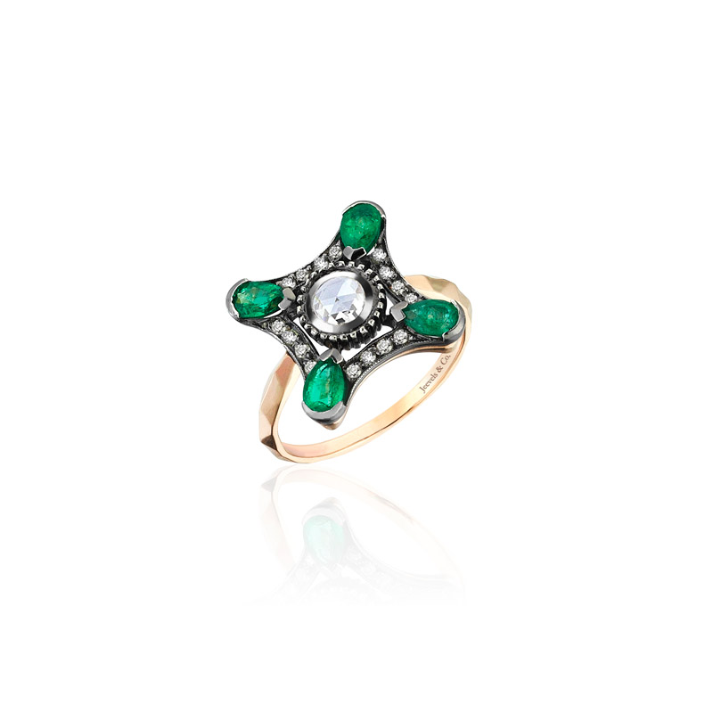 Drop Emerald Ring Gold Silver Diamond